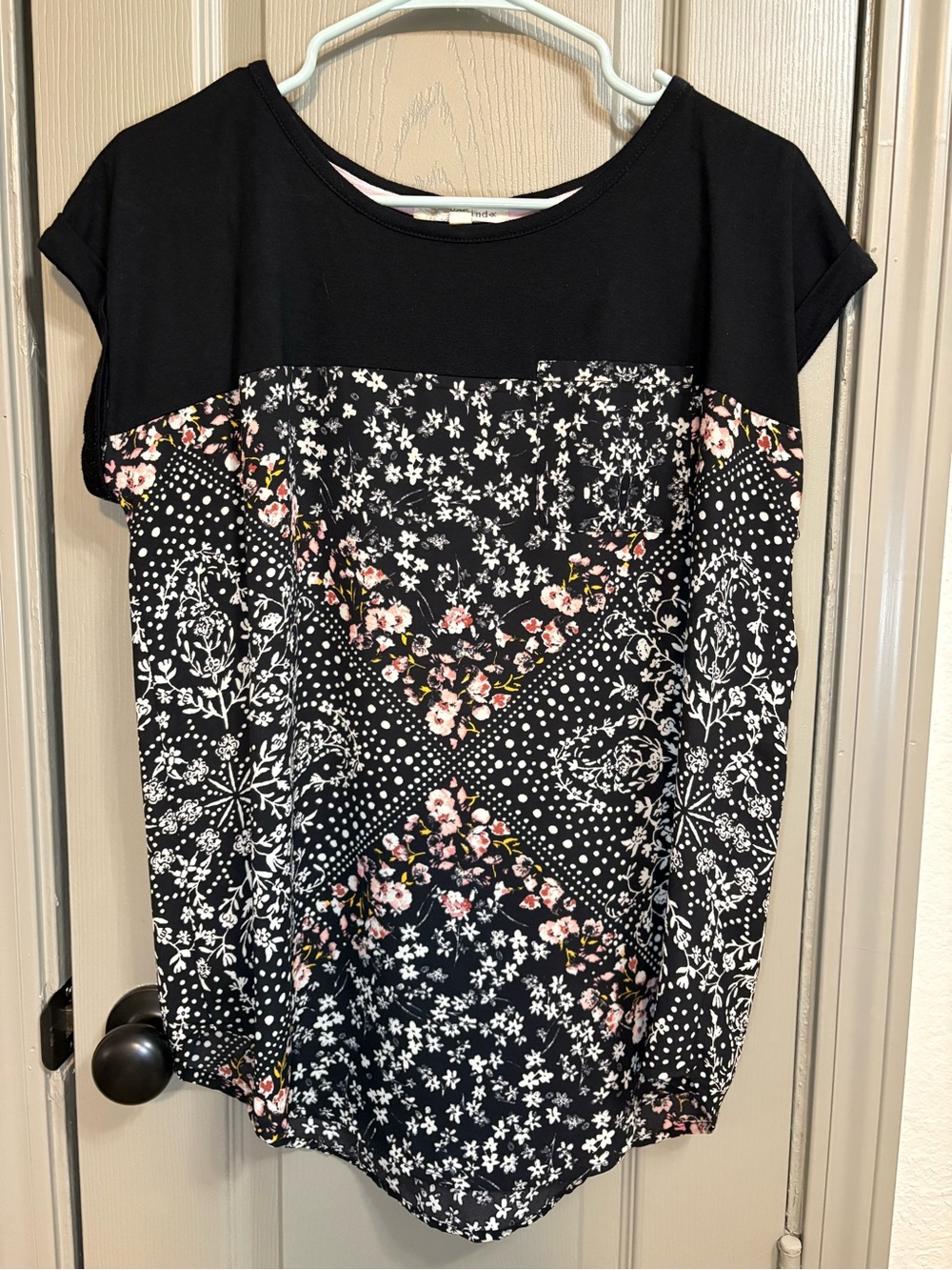 Rewind Black Short Sleeve Floral & Bandana Print Top